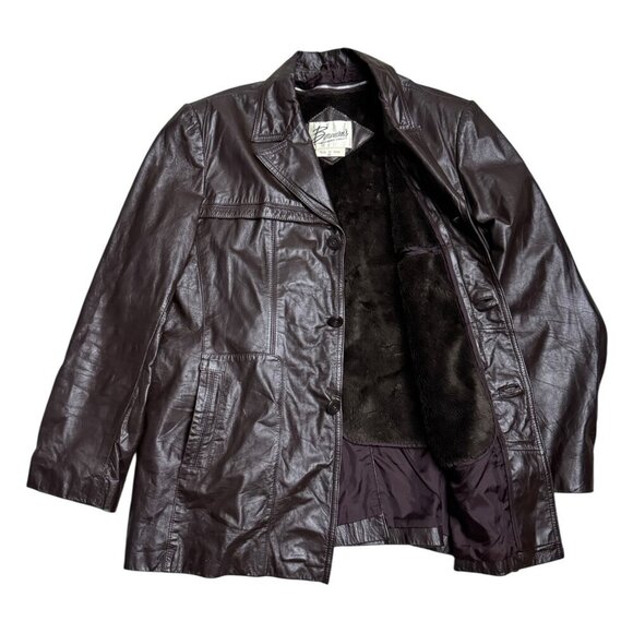 BERMANS Vintage Leather Fur Lined Retro 80s Brown Leather Parka Coat Mens Large - Picture 1 of 8